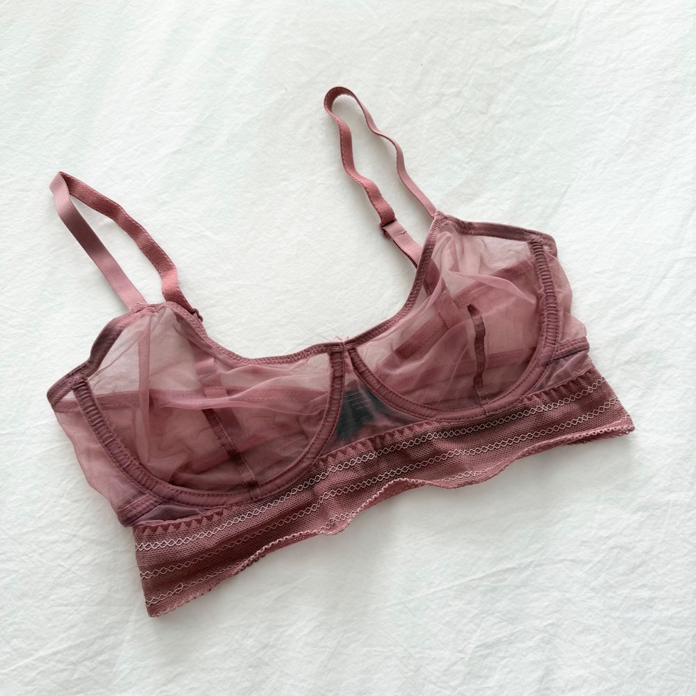 Else Bare Underwire Full Cup Longline Bra Rose Mauve Mesh 36D - Picture 2 of 5